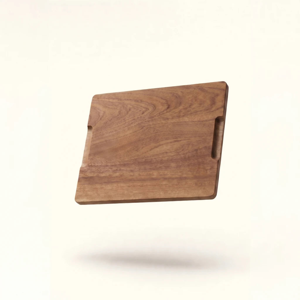 Alorivo "The Album" Sapele wood checkerboard end-grain cutting board with a minimalist aesthetic and integrated side handles.