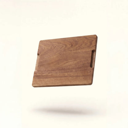 Alorivo "The Album" Sapele wood checkerboard end-grain cutting board with a minimalist aesthetic and integrated side handles.