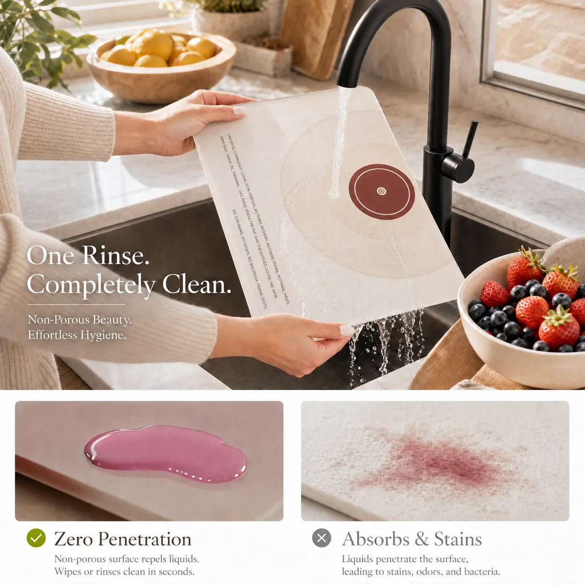 One Rinse.
Completely. Clean.